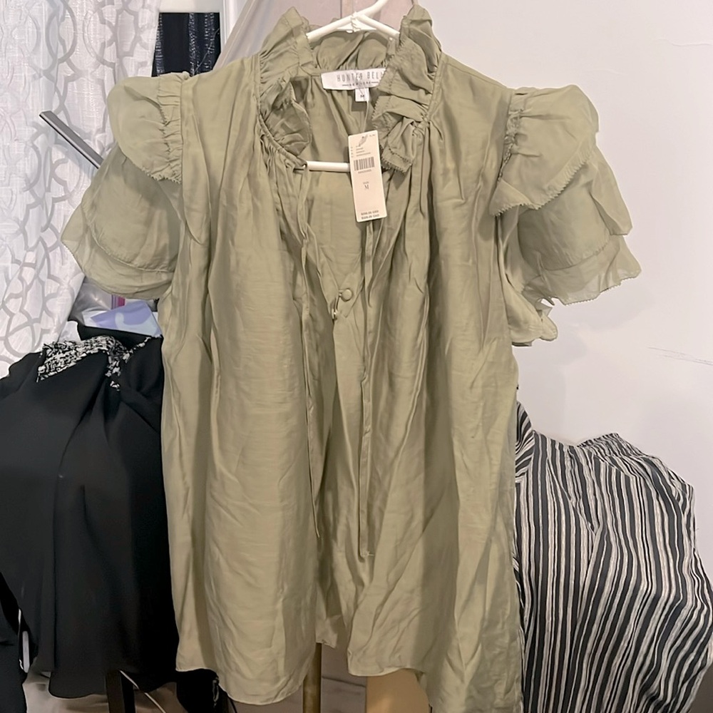 Anthropologie Hunter Bell Blouse. Sage green color. M. NWT.